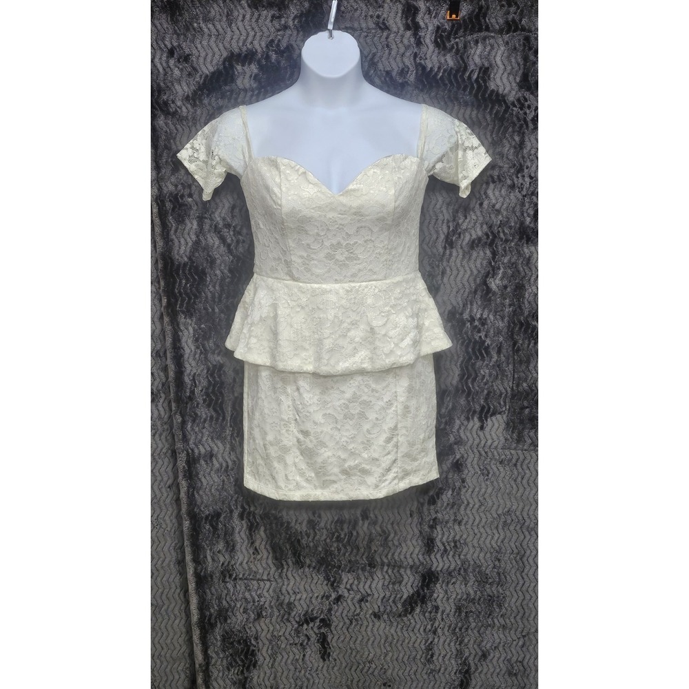 ASOS Lace Peplum Off Shoulder Cocktail Dress Sz 10 Ivory Bridal Wedding Party